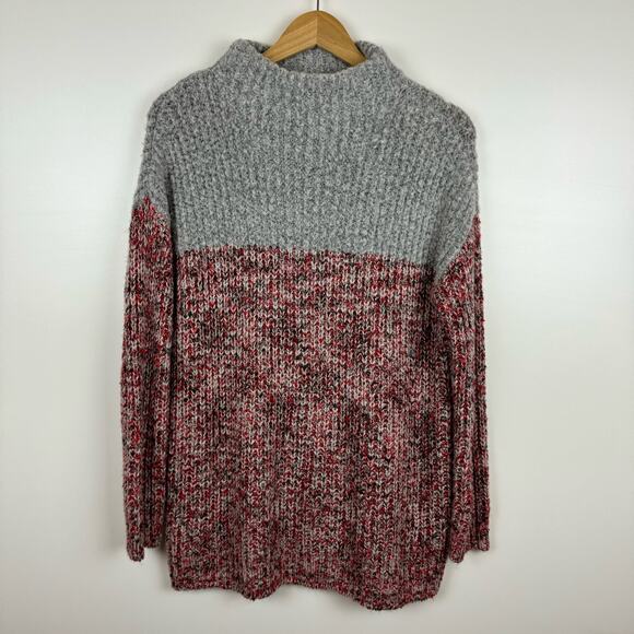 Topshop Womens Textured Knit Colorblock Grey Red Mock Neck Pullover Sweater Sz 8 - Picture 3 of 10